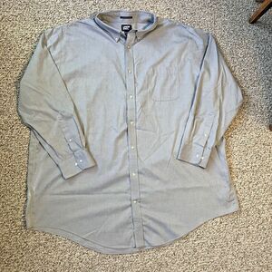 Lands End Mens No Iron Pinpoint Oxford Button Up Size 20-37/T Gray Long Sleeve